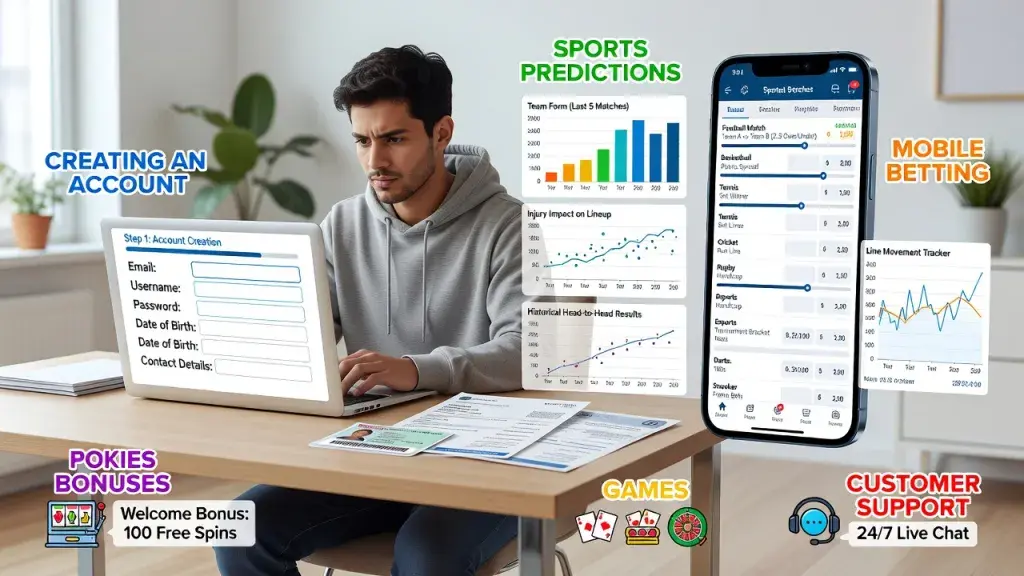 Beginner's Guide to Online Betting: Creating an Account, Sports Predictions, Mobile Betting, Pokies Bonuses, Games and Customer Support